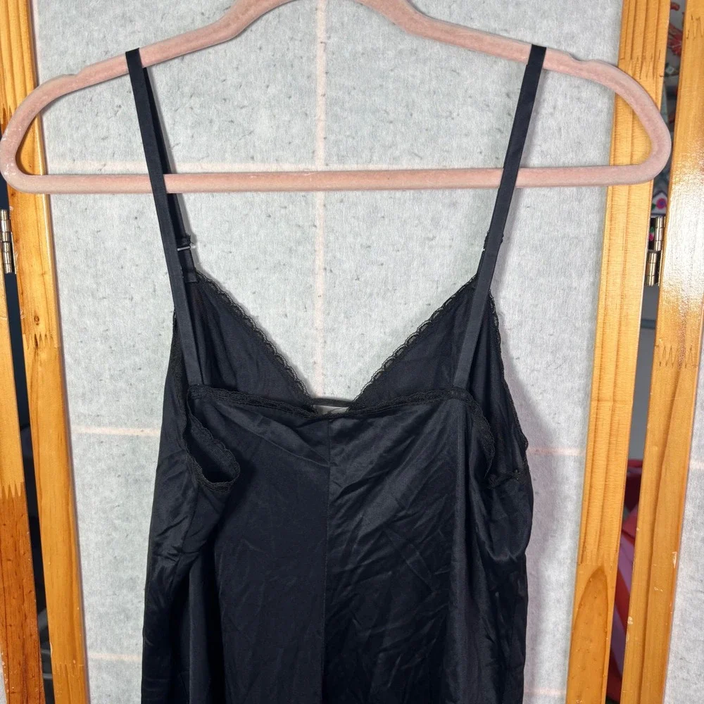 Kayser Full Slip 38 Black Vintage Nylon Tricot Lace Trim Adjustable Straps USA‎